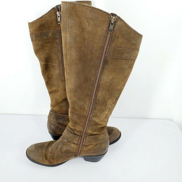 BORN KYLLI Tall Leather Distressed Suede Boots Tobacco 7 - Picture 6 of 7